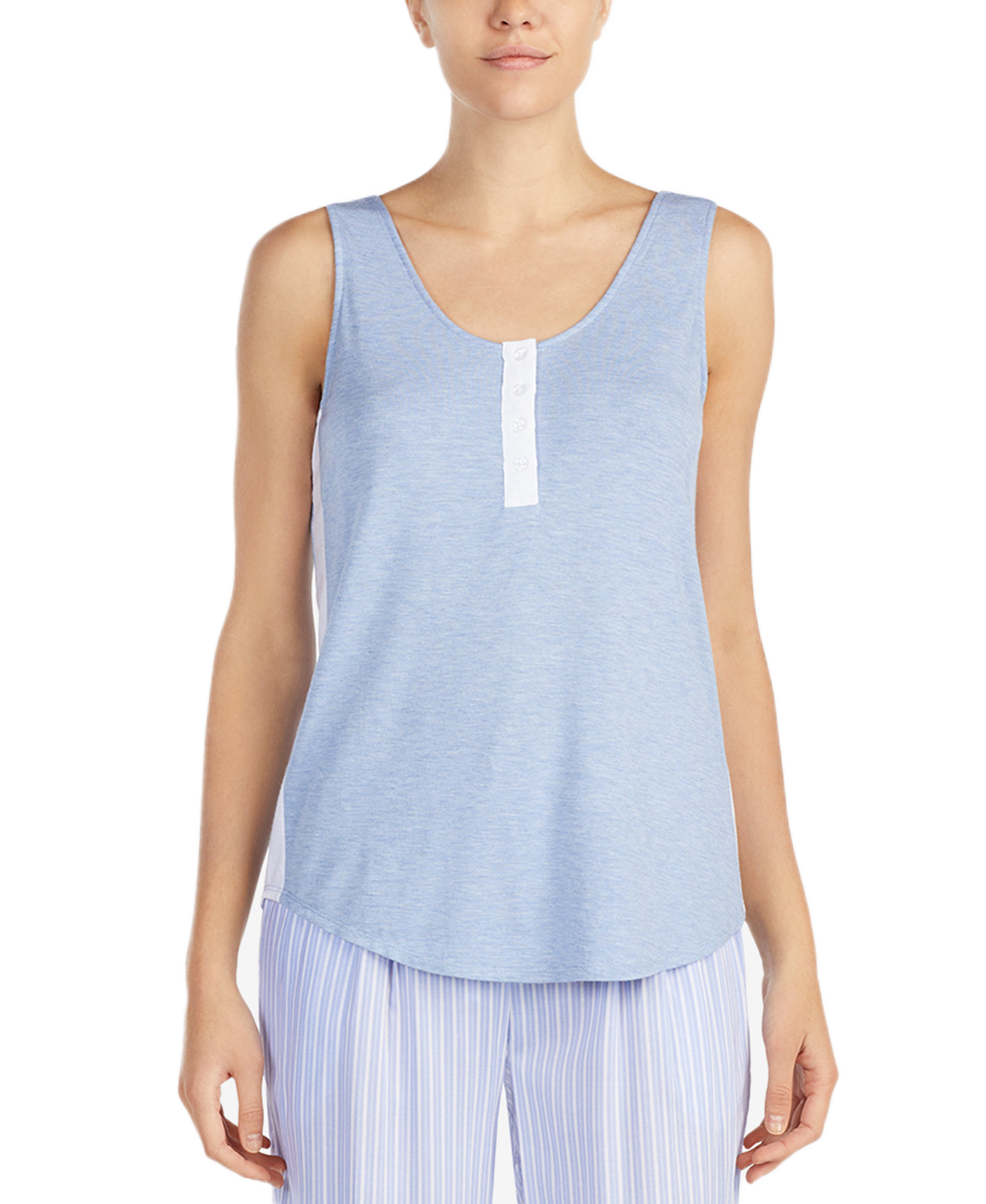DKNY Women Contrast Stripe Tank Top Periwinkle Grid
