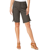 Style & Co Women Petite Zipper Bermuda Cargo Shorts Brown Clay