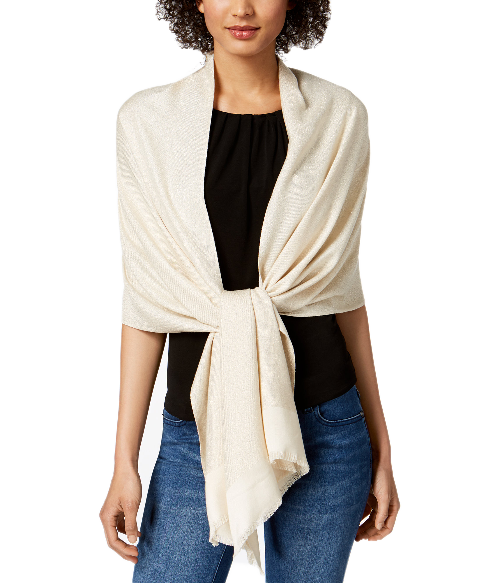 INC International Concepts Women Reversible Shine Wrap Belvedere Cream