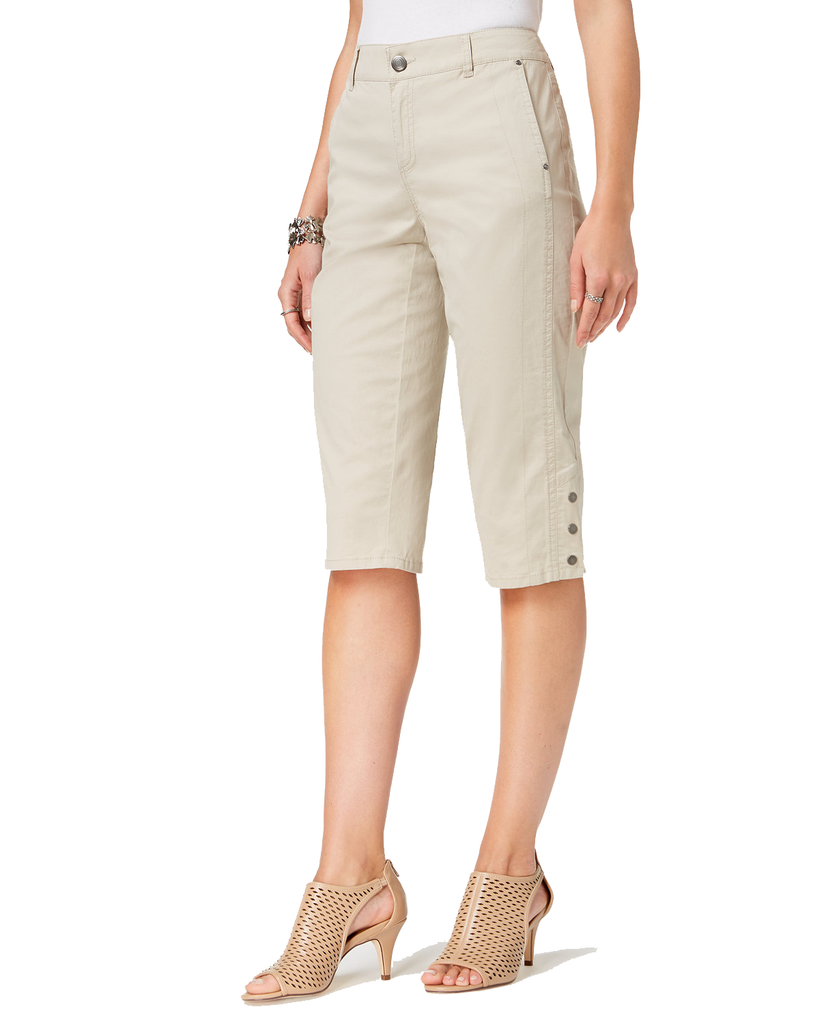 Style & Co Women Snap Button Capri Pants Stonewall