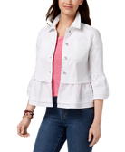 Style & Co Women Ruffled Denim Jacket Bright White