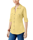 Style & Co Women Utility Shirt Yellow Breeze