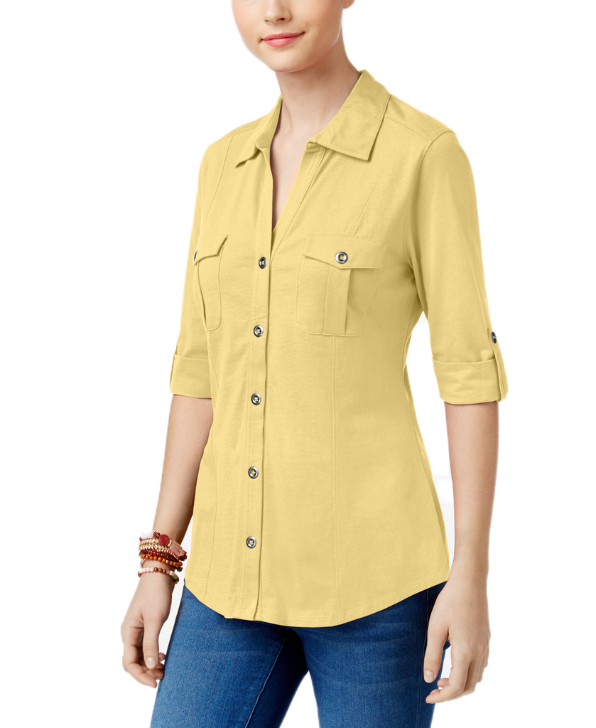 Style & Co Women Utility Shirt Yellow Breeze