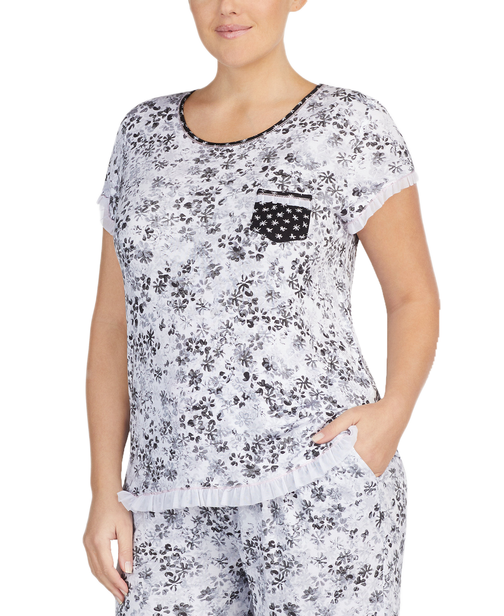 Layla Women Plus Ruffle Trim Pajama Top Floral Print