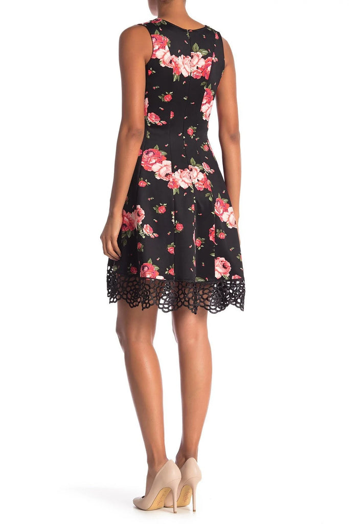 Donna Ricco Women Floral Print Crochet Hem Fit & Flare Dress