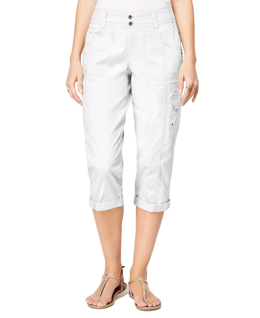 Style & Co Women Cropped Cargo Capri Pants Bright White