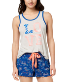 Jenni by Jennifer Moore Women Graphic Print Contrast Trim Pajama Tank Whispy Gray