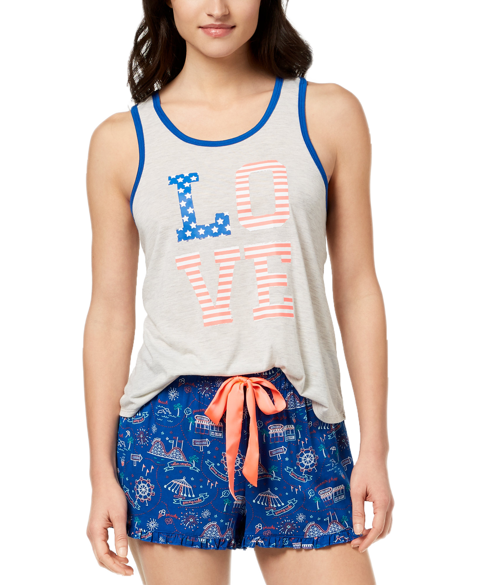 Jenni by Jennifer Moore Women Graphic Print Contrast Trim Pajama Tank Whispy Gray