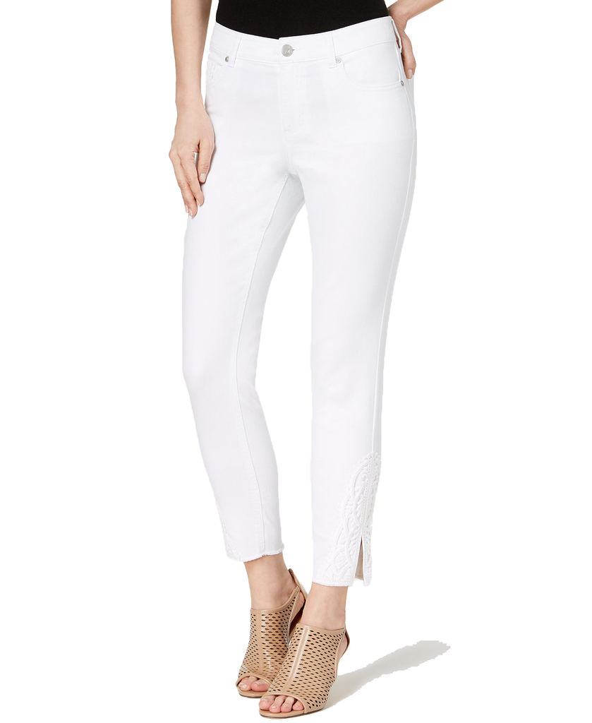 Style & Co Women Crochet Ankle Skinny Jeans Bright White