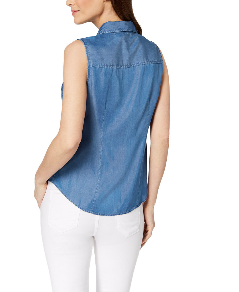 Charter Club Women Sleeveless Chambray Shirt