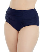 Raisins Women Plus Curve Trendy Costa Shirred High Waist Tummy Control Briefs Navy