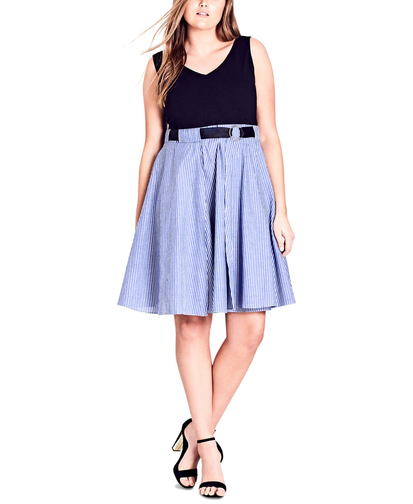 City Chic Women Plus Trendy Contrast Fit & Flare Dress Blue