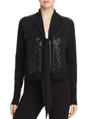 Donna Karan New York Women Tie Collar Sequin Cardigan Black