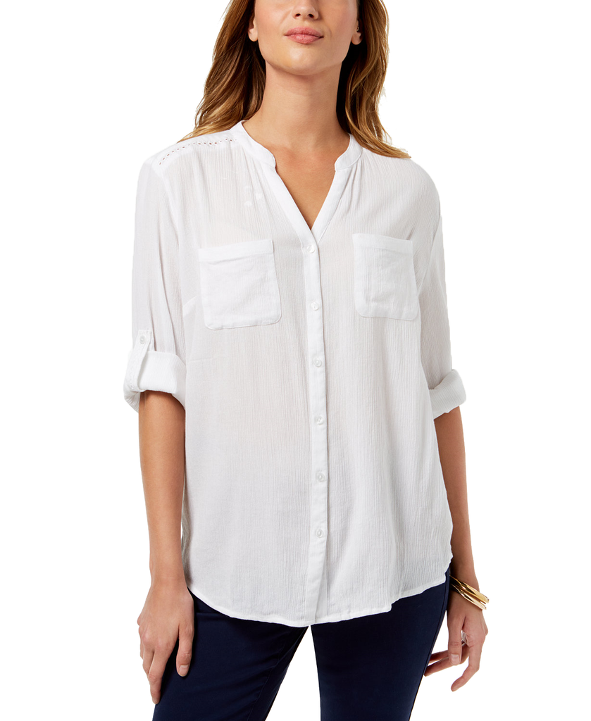 Charter Club Roll Tab Button Down Top Bright White