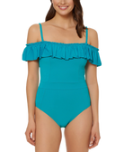 Bleu by Rod Beattie Women Off The Shoulder One Piece Swimsuit Summer Teal