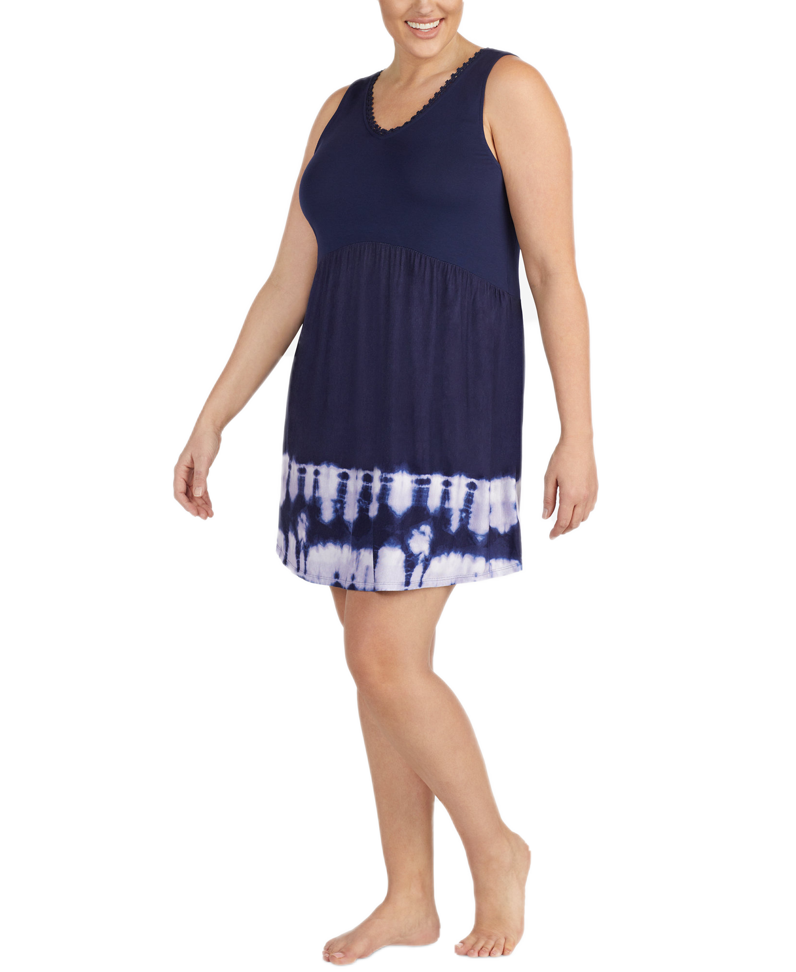 Layla Women Plus Printed Empire Waist Short Chemise Nightgown Navy