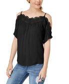 Gypsies & Moondust Women Crochet Cold Shoulder Top Black
