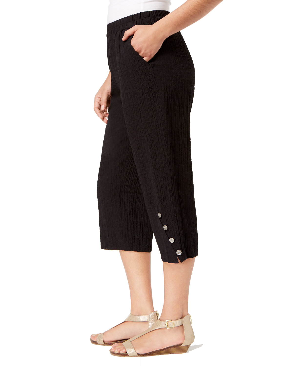 JM Collection Women Petite Button Hem Capri Pants