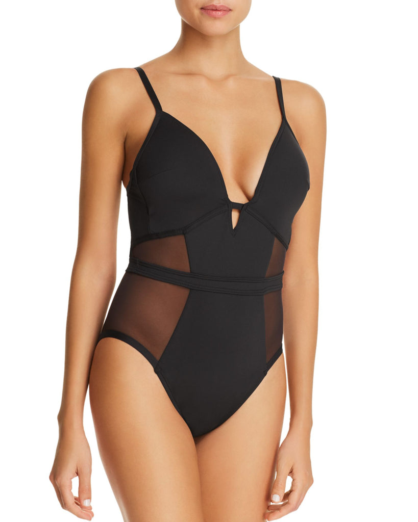 Kenneth Cole Women Sexy Solids Mesh Inset Push Up Tummy Control One Piece Swimsuit