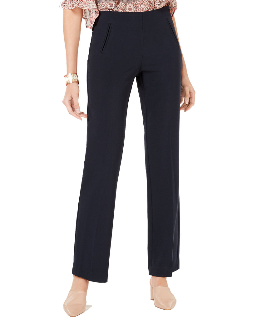 Style & Co Women Tummy Control Pull On Straight leg Pants Navy