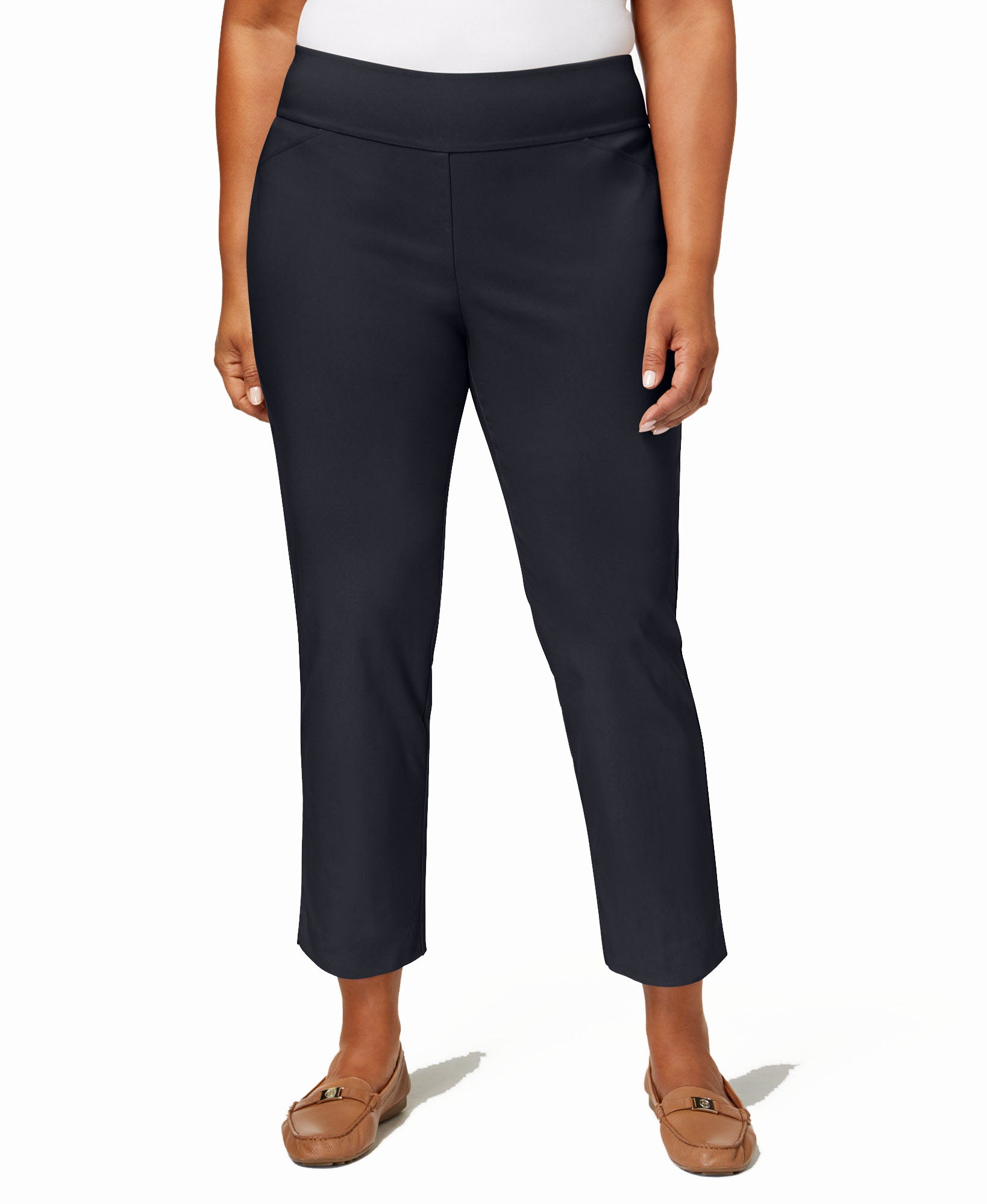 Charter Club Women Plus Cambridge Tummy Control Pull On Pants Deepest Navy
