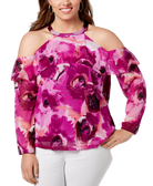 INC International Concepts Women Plus Cotton Cold Shoulder Halter Top Dream Poppy