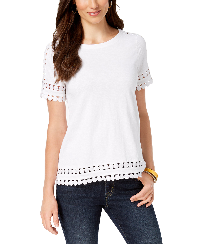 Charter Club Cotton Circle Trim T Shirt Bright White