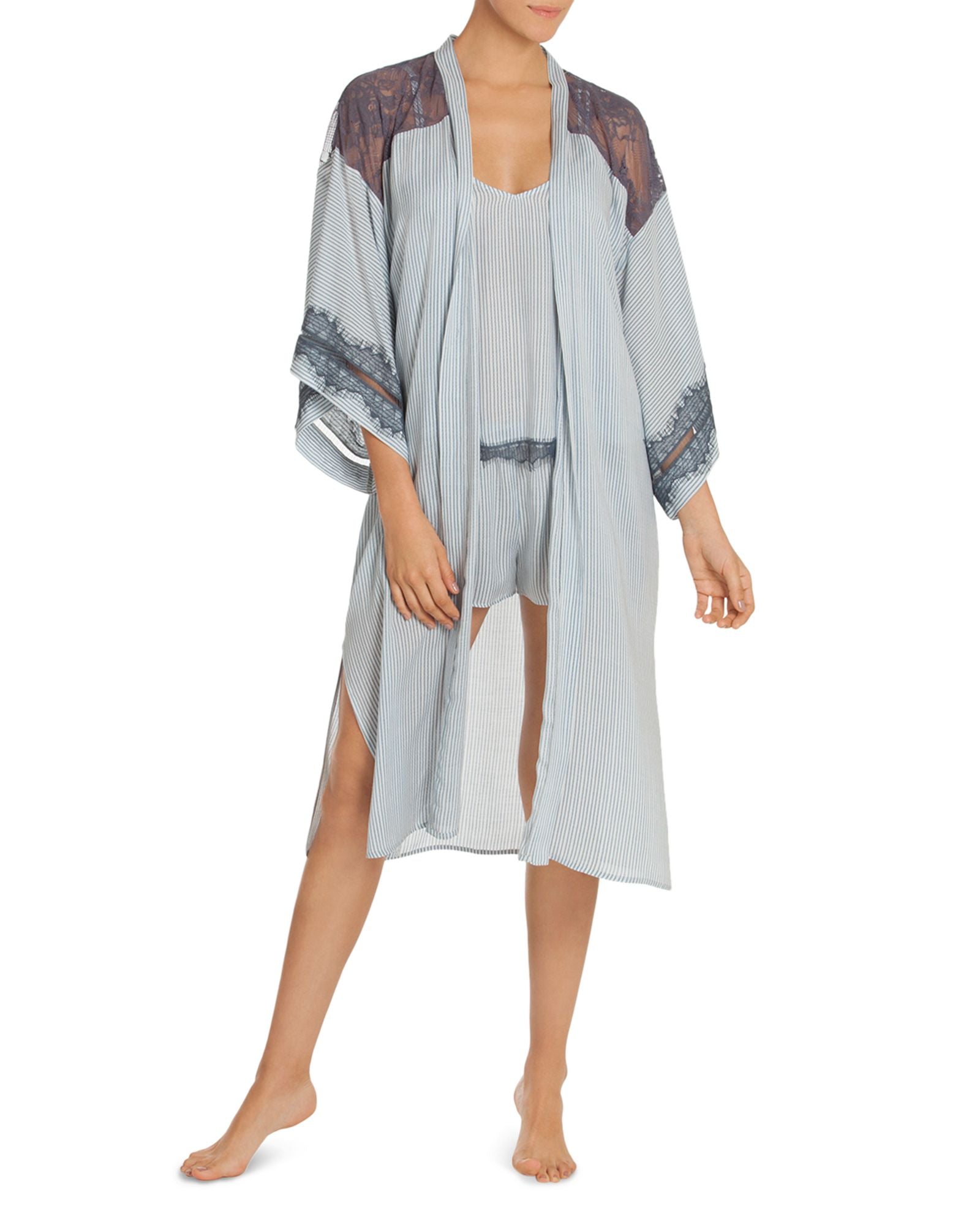 Midnight Bakery Women Striped Kimono Blue