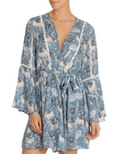 Midnight Bakery Women Floral Wrap Robe Blue Peach