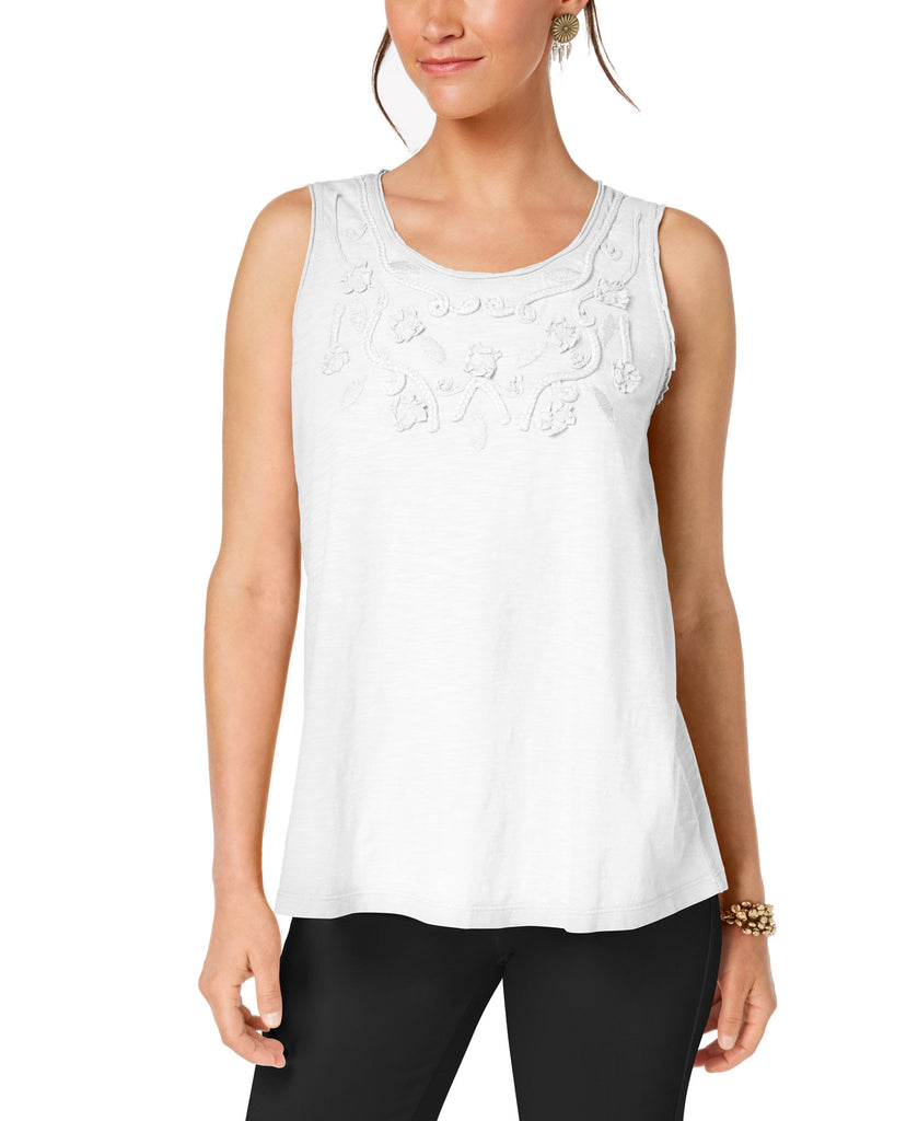 Style & Co Women Cotton Soutache Trim Tank Top White Soutache