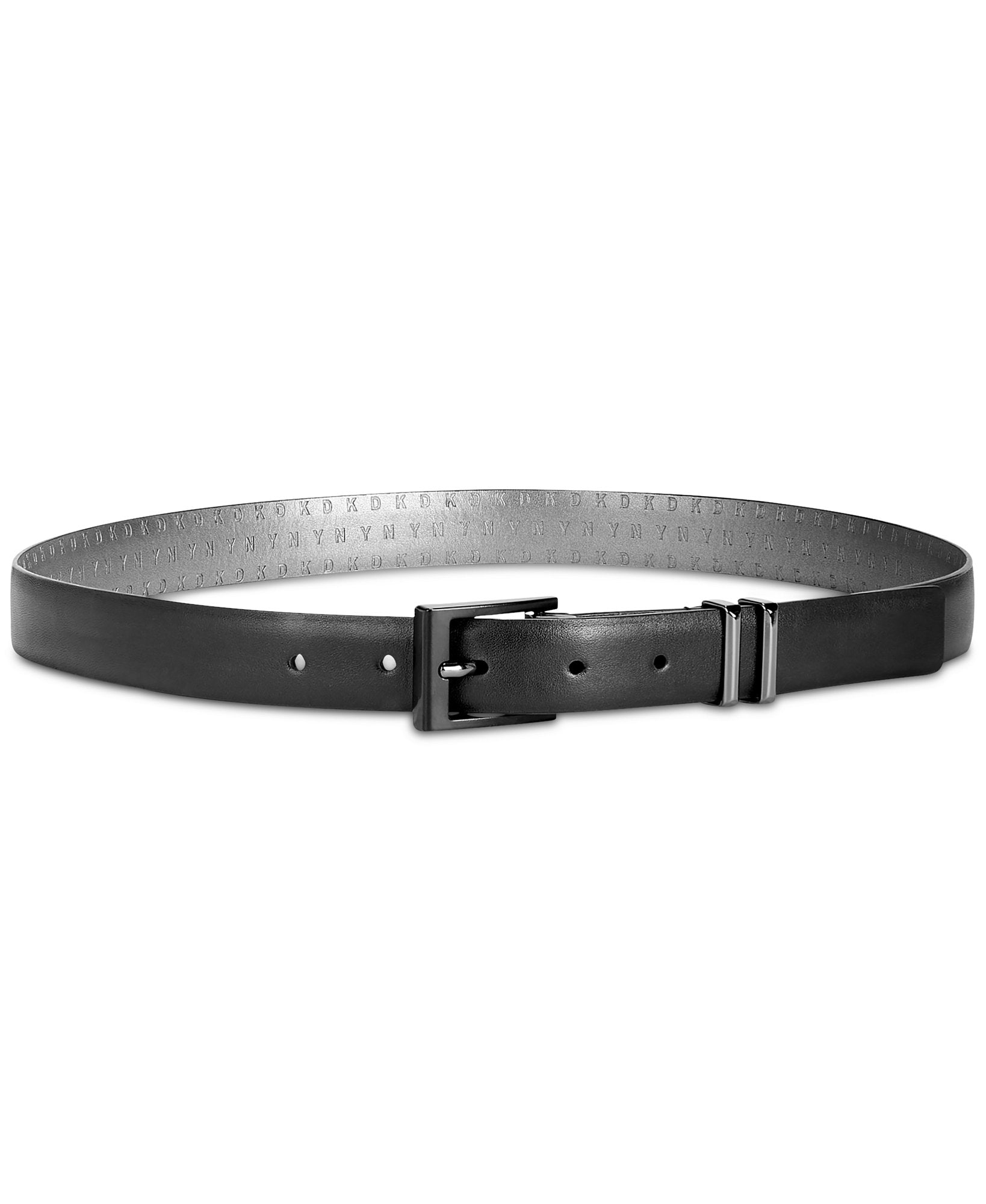 DKNY Women Double Keeper Leather Belt Black Silver