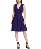 DKNY Women Lace Fit & Flare Dress Dark Pansy