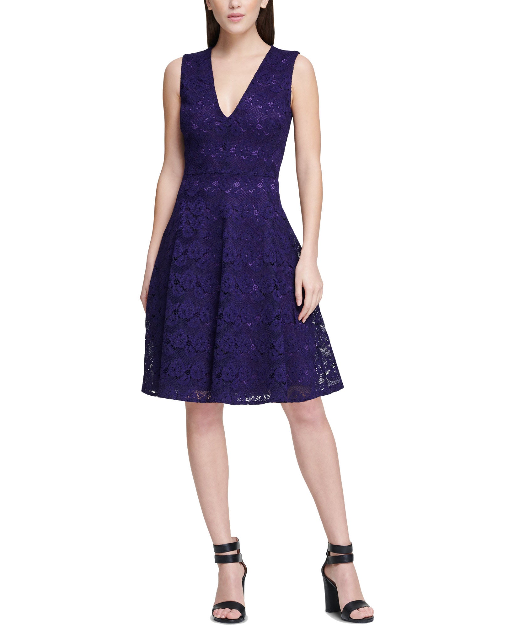 DKNY Women Lace Fit & Flare Dress Dark Pansy