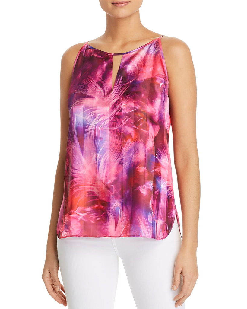 T Tahari Women Faline Printed Chiffon Top Pink Passion