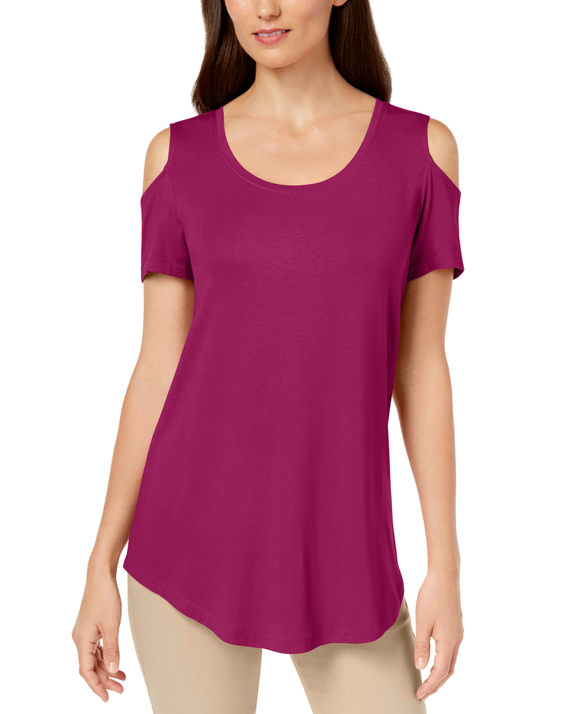 JM Collection Cold Shoulder Swing T Shirt Berry Rich