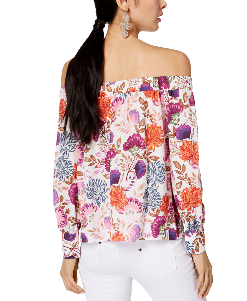 INC International Concepts Petite Printed Off The Shoulder Top