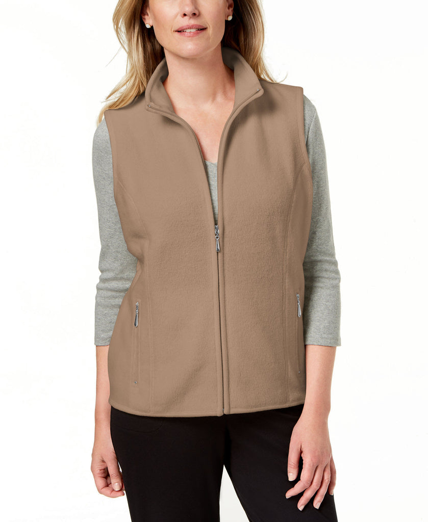 Karen Scott Women Petite Fleece Zip Front Vest