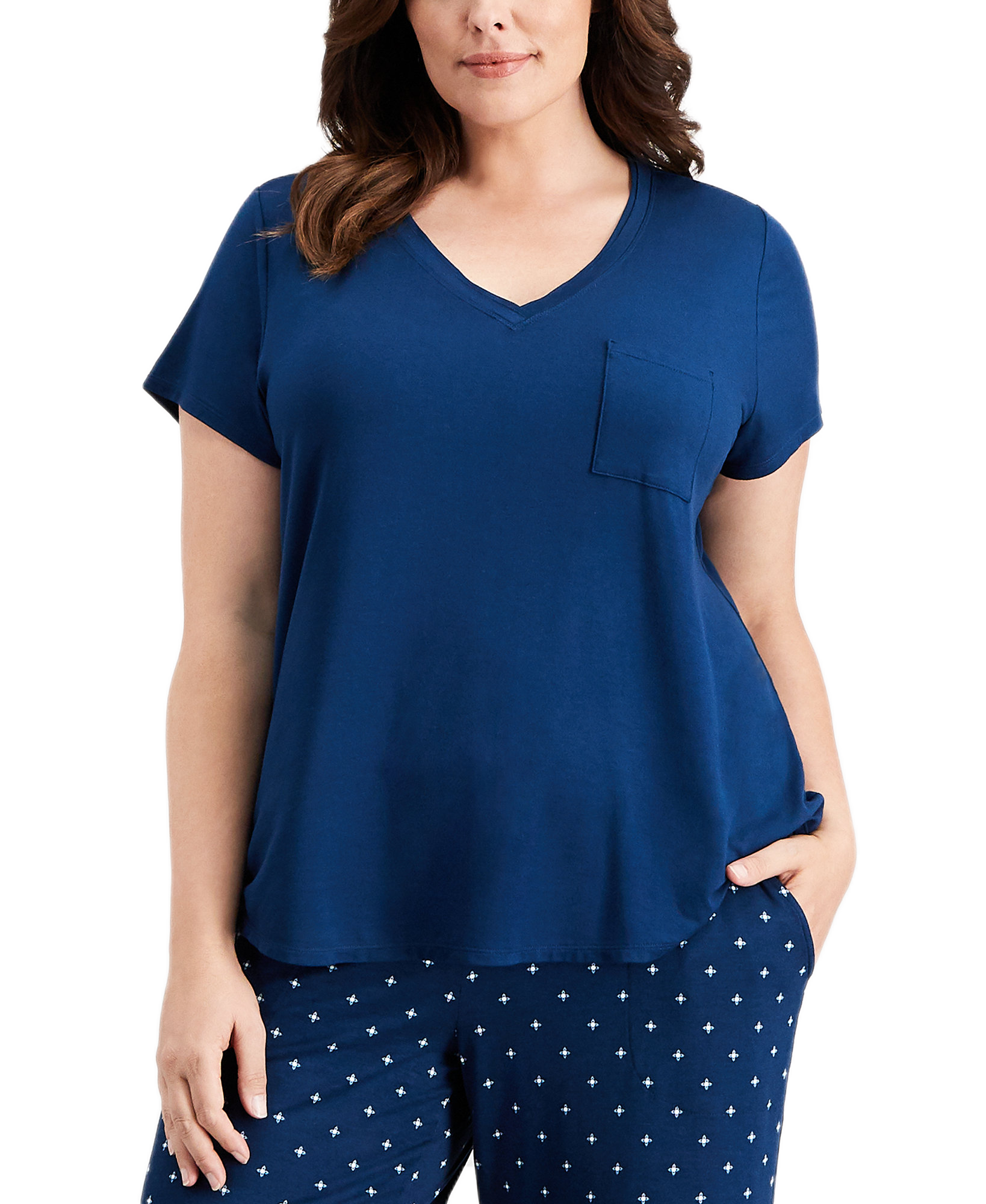 Alfani Women Plus V Neckline Pajama Top Starry Night