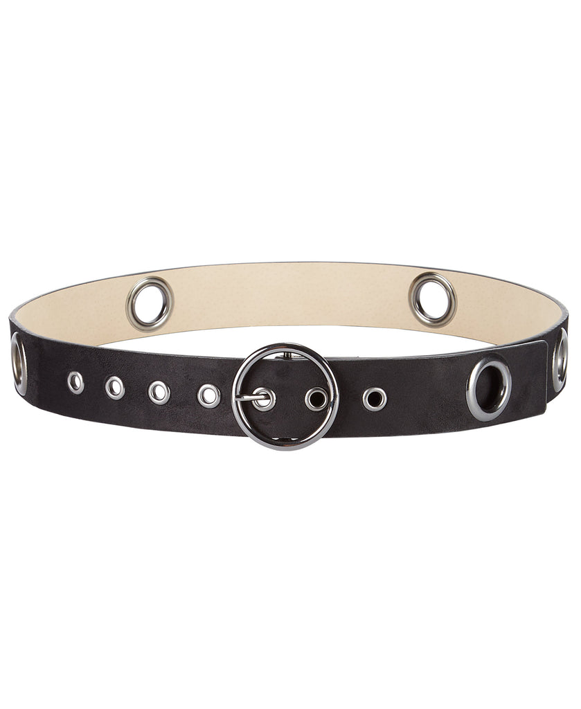 INC International Concepts Women Grommeted Belt Black Silver