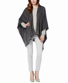 Charter Club Women Super Soft Embellished Poncho Grey Black