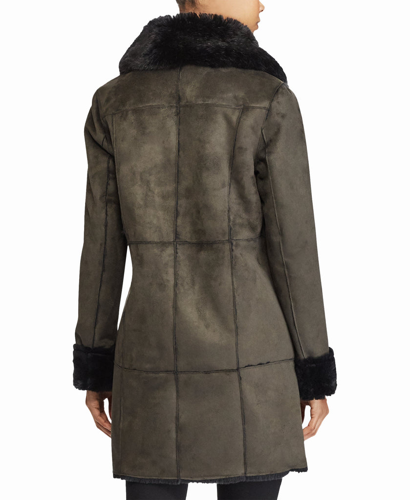 Lauren Ralph Lauren Women Faux Fur Trim Faux Shearling Asymmetrical Coat