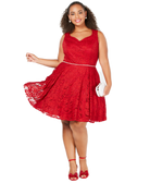 City Studios Women Plus Trendy Sleeveless Lace Fit & Flare Dress Red