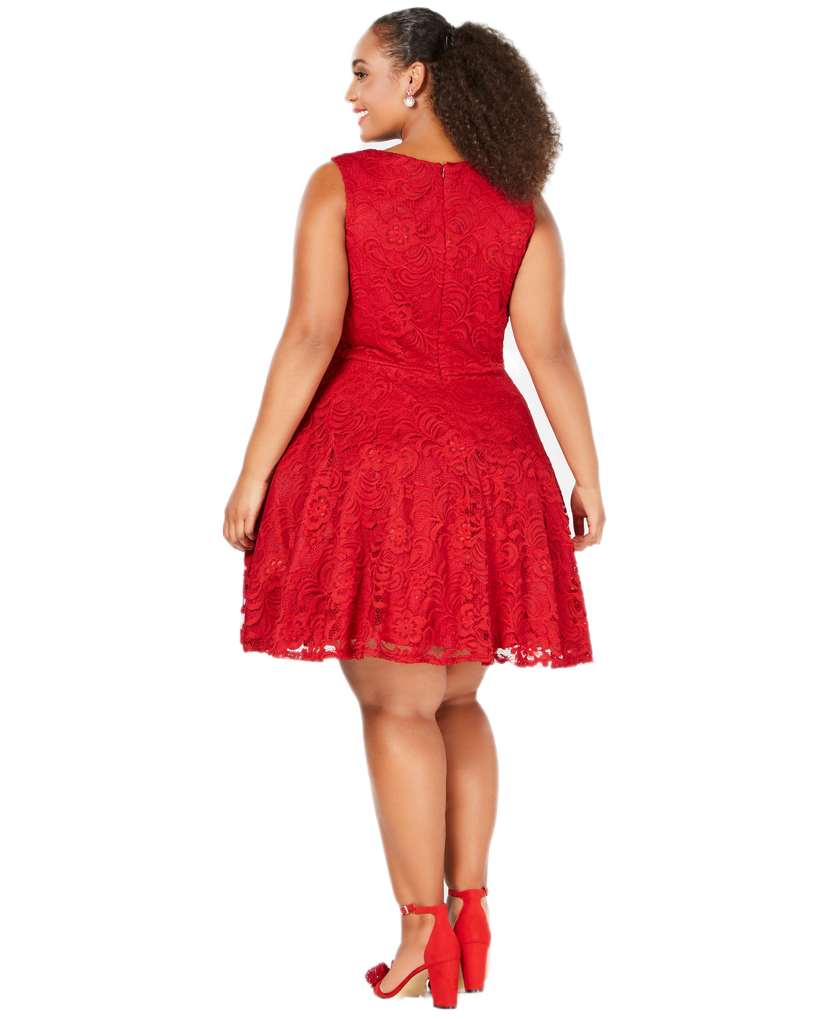 City Studios Women Plus Trendy Sleeveless Lace Fit & Flare Dress