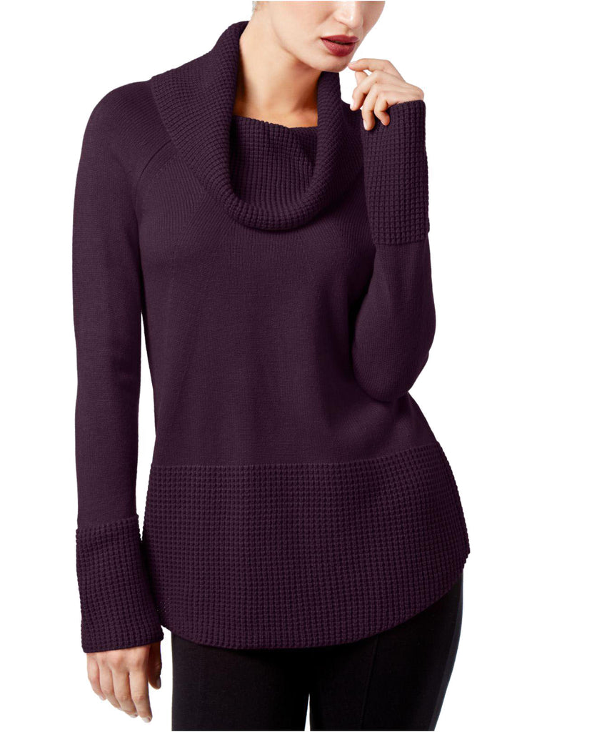 Calvin Klein Women Textured Knit Cowl Neck Pullover Sweater Aubergine