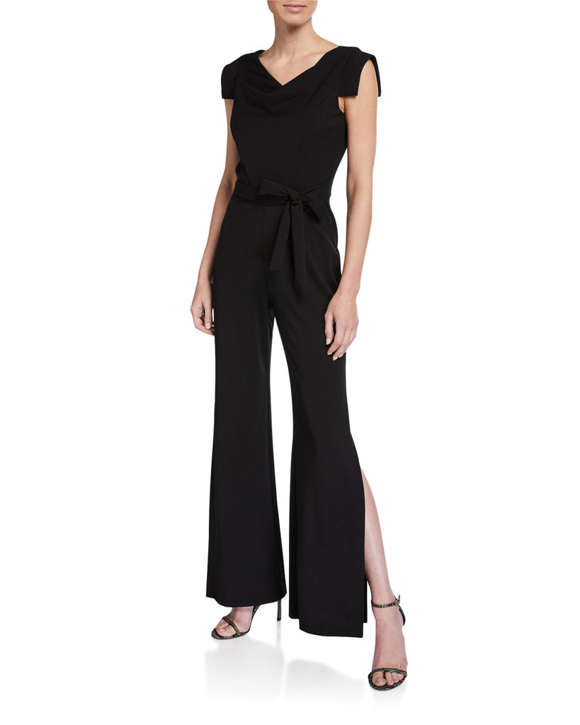 bebe Women Tie Waist Crepe Jumpsuit Black