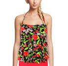 Island Escape Women Floral Tiered Ruffle Bandini Tankini with Removable Strap Red