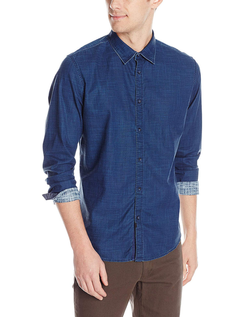 Calvin Klein Jeans Men Crosshatch Blotch Long Sleeve Shirt Night Sky