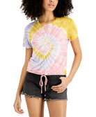 Self Esteem Juniors Tie Dyed Drawstring Hem T Shirt Lilac Multi Tie Dye