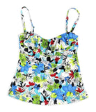 Island Escape Women Tahiti Tropical Garden Floral Tankini Top Blue