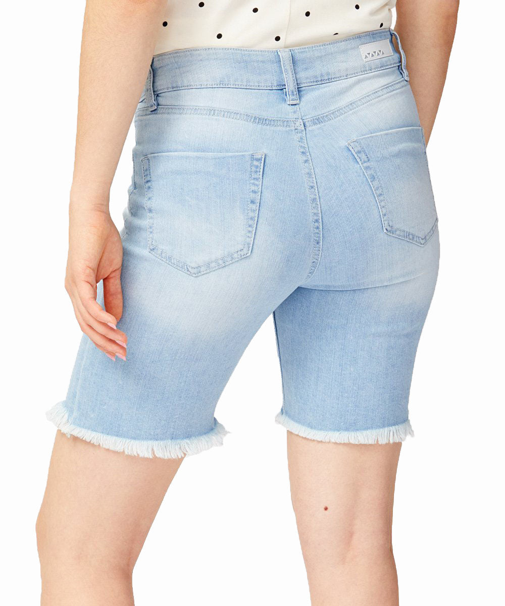 Dollhouse Women Frayed High Rise Denim Bermuda Shorts